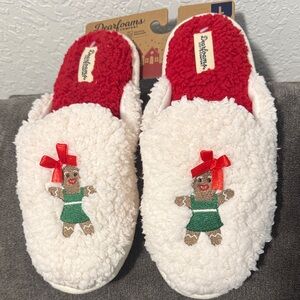 Dearfoams Kids' Festive White and Red Slippers